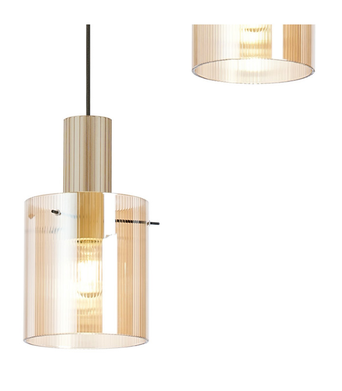 Hudson 49.5cm Round Pendant 3 Light Adjustable E27 Light Gold/Amber Narrow Line Glass-7
