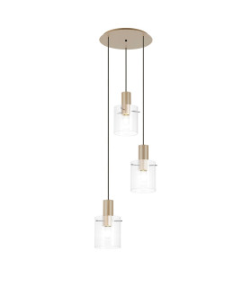 Hudson 49.5cm Round Pendant 3 Light Adjustable E27 Light Gold/Clear Narrow Line Glass-1