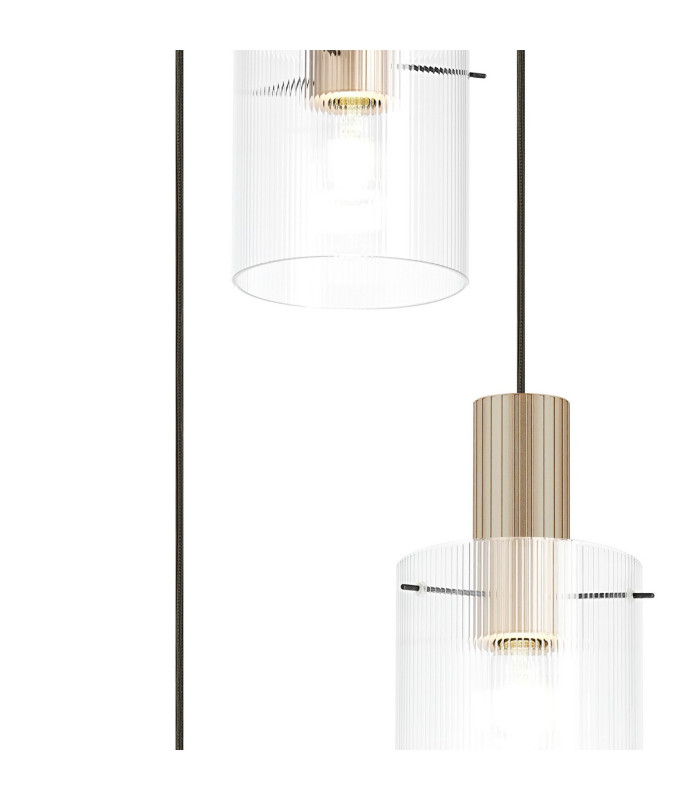 Hudson 49.5cm Round Pendant 3 Light Adjustable E27 Light Gold/Clear Narrow Line Glass-6