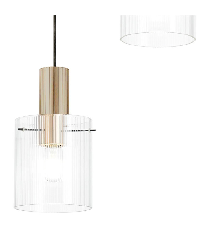 Hudson 49.5cm Round Pendant 3 Light Adjustable E27 Light Gold/Clear Narrow Line Glass-7