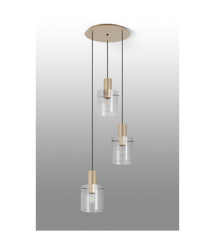 Hudson 49.5cm Round Pendant 3 Light Adjustable E27 Light Gold/Clear Narrow Line Glass-8