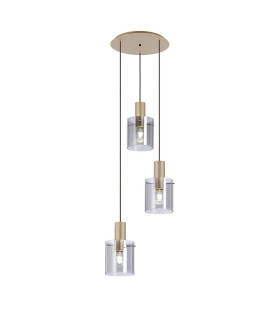 Hudson 49.5cm Round Pendant 3 Light Adjustable E27 Light Gold/Smoke Narrow Line Glass-1