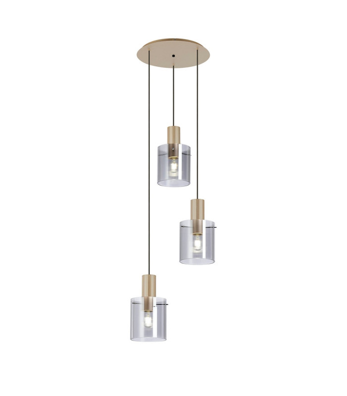 Hudson 49.5cm Round Pendant 3 Light Adjustable E27 Light Gold/Smoke Narrow Line Glass-1