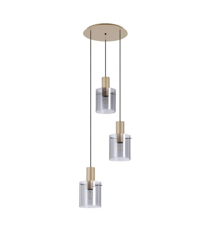 Hudson 49.5cm Round Pendant 3 Light Adjustable E27 Light Gold/Smoke Narrow Line Glass-4