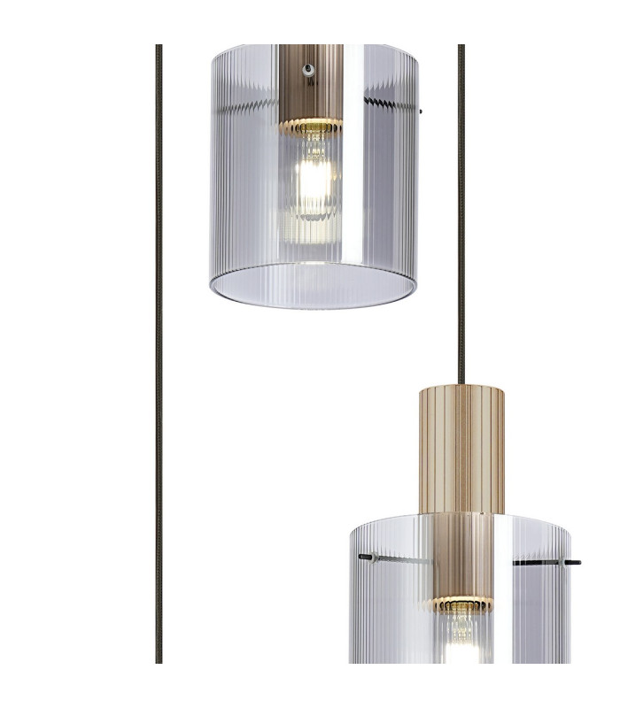 Hudson 49.5cm Round Pendant 3 Light Adjustable E27 Light Gold/Smoke Narrow Line Glass-6