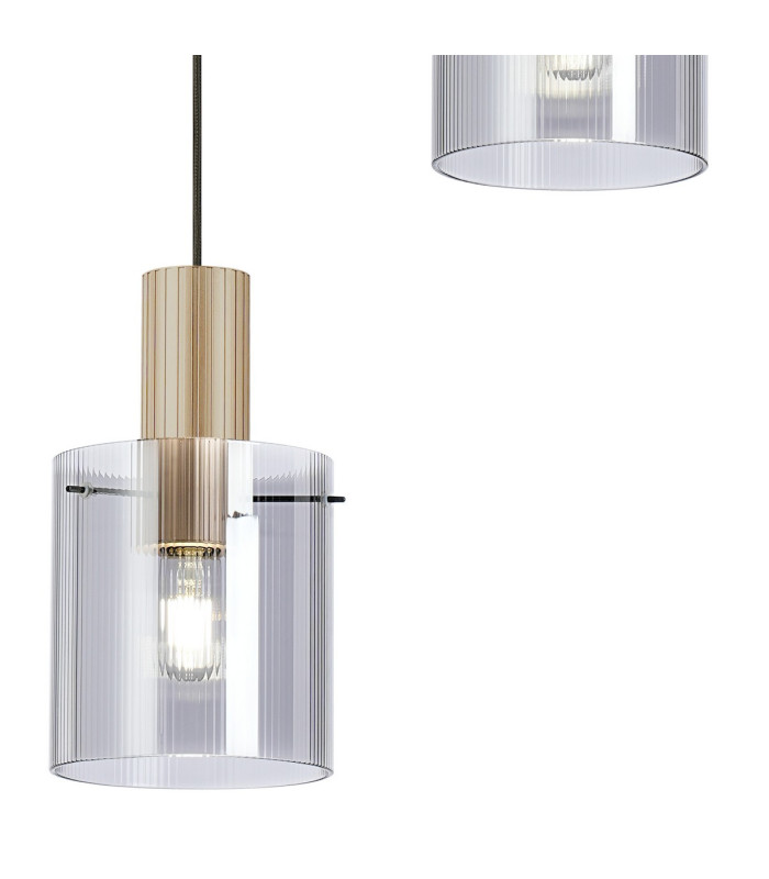 Hudson 49.5cm Round Pendant 3 Light Adjustable E27 Light Gold/Smoke Narrow Line Glass-7