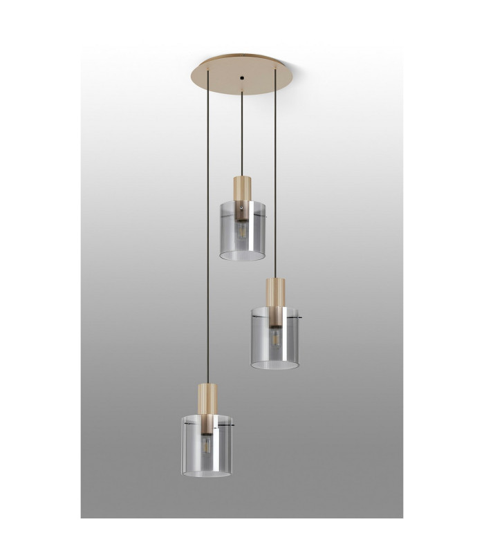 Hudson 49.5cm Round Pendant 3 Light Adjustable E27 Light Gold/Smoke Narrow Line Glass-8