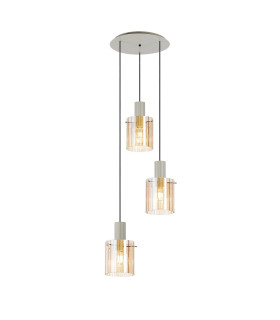 Hudson 49.5cm Round Pendant 3 Light Adjustable E27 Beige Stone/Amber Wide Line Glass-1