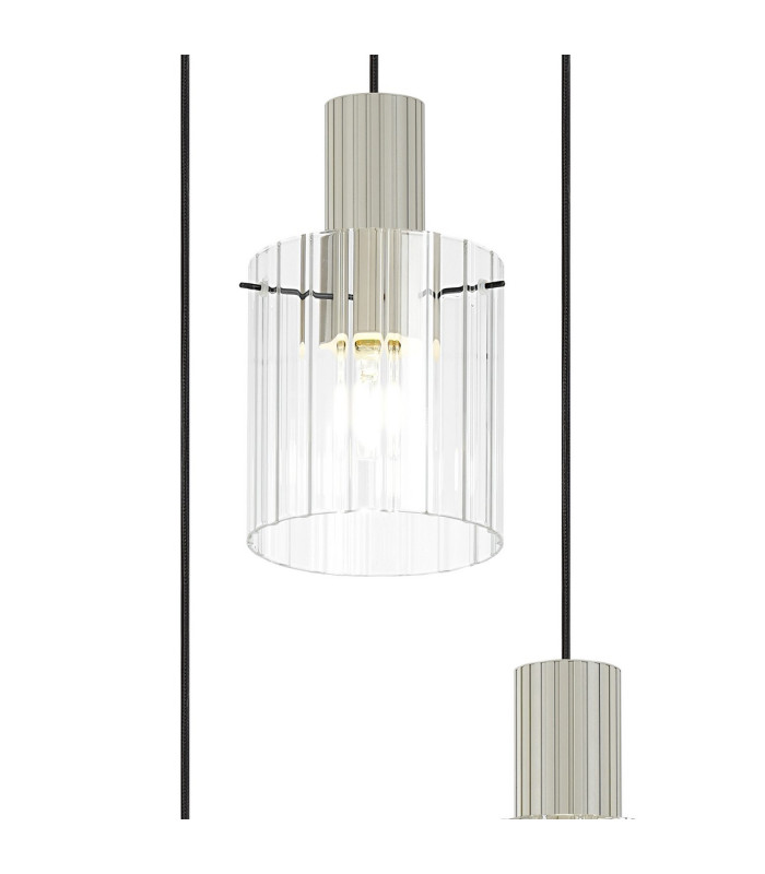 Hudson 49.5cm Round Pendant 3 Light Adjustable E27 Beige Stone/Clear Wide Line Glass-6