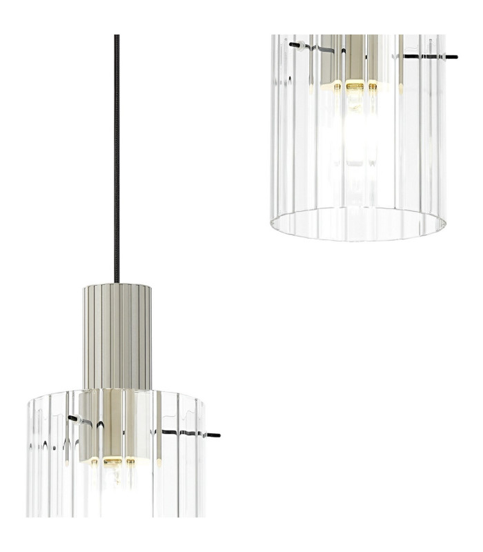Hudson 49.5cm Round Pendant 3 Light Adjustable E27 Beige Stone/Clear Wide Line Glass-7