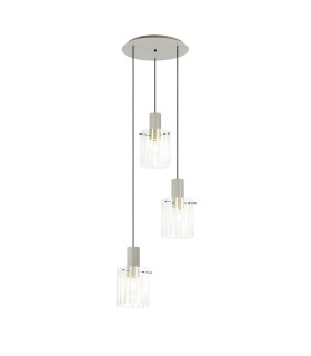 Hudson 49.5cm Round Pendant 3 Light Adjustable E27 Beige Stone/Frosted/Clear Wide Line Glass-1