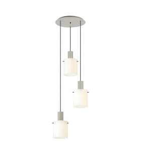 Hudson 49.5cm Round Pendant 3 Light Adjustable E27 Beige Stone/Gloss White Wide Line Glass-1