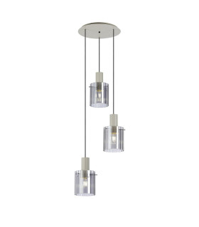 Hudson 49.5cm Round Pendant 3 Light Adjustable E27 Beige Stone/Smoke Wide Line Glass-1