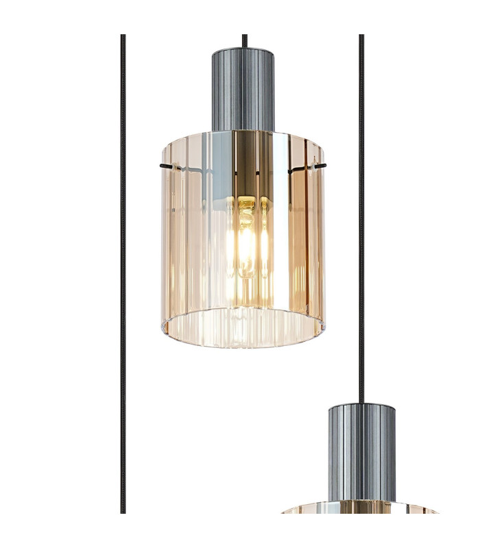 Hudson 49.5cm Round Pendant 3 Light Adjustable E27 Dark Grey/Amber Wide Line Glass-6