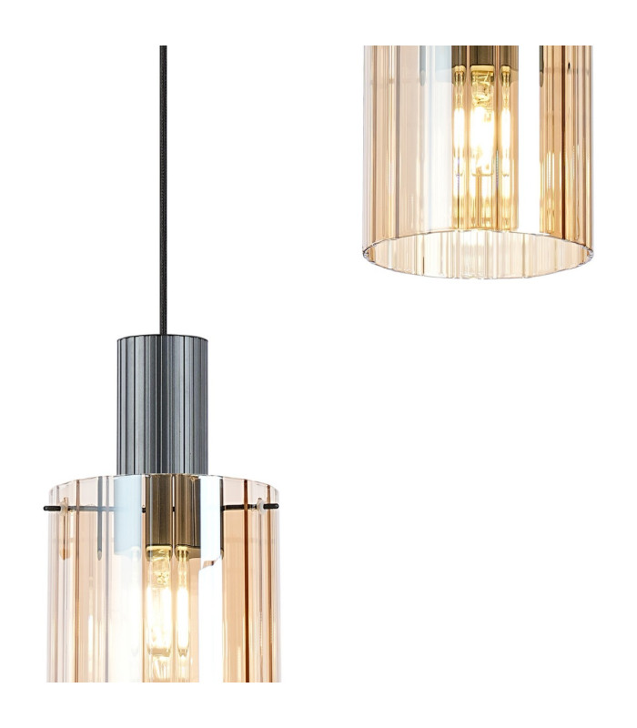 Hudson 49.5cm Round Pendant 3 Light Adjustable E27 Dark Grey/Amber Wide Line Glass-7