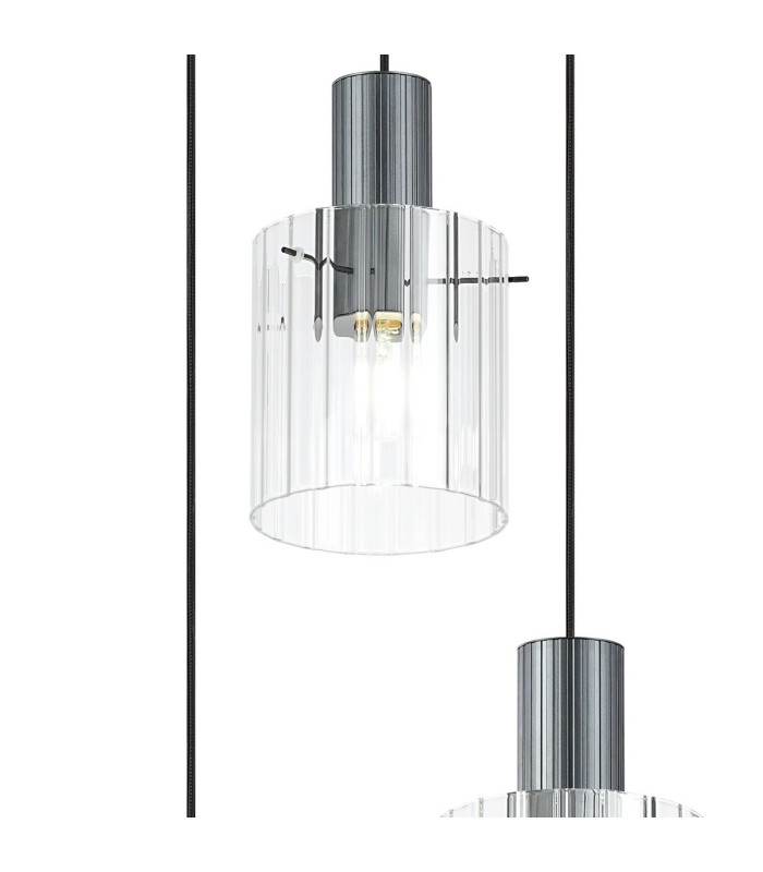 Hudson 49.5cm Round Pendant 3 Light Adjustable E27 Dark Grey/Clear Wide Line Glass-6