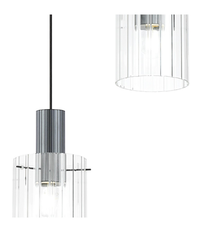 Hudson 49.5cm Round Pendant 3 Light Adjustable E27 Dark Grey/Clear Wide Line Glass-7
