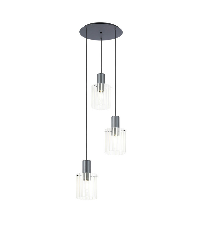 Hudson 49.5cm Round Pendant 3 Light Adjustable E27 Dark Grey/Frosted/Clear Wide Line Glass-1