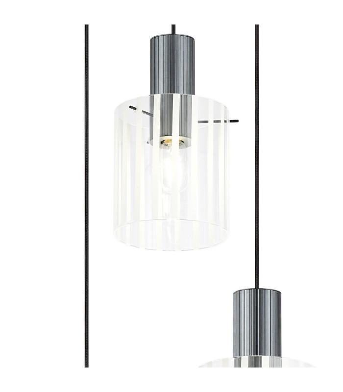 Hudson 49.5cm Round Pendant 3 Light Adjustable E27 Dark Grey/Frosted/Clear Wide Line Glass-6