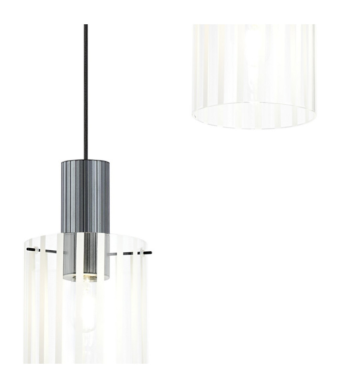 Hudson 49.5cm Round Pendant 3 Light Adjustable E27 Dark Grey/Frosted/Clear Wide Line Glass-7
