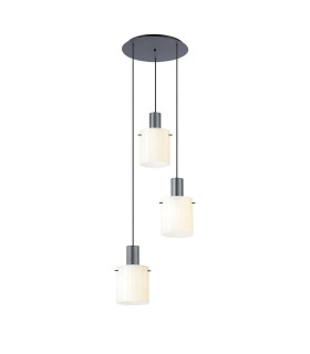 Hudson 49.5cm Round Pendant 3 Light Adjustable E27 Dark Grey/Gloss White Wide Line Glass-1