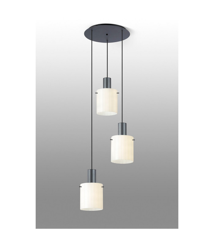 Hudson 49.5cm Round Pendant 3 Light Adjustable E27 Dark Grey/Gloss White Wide Line Glass-3