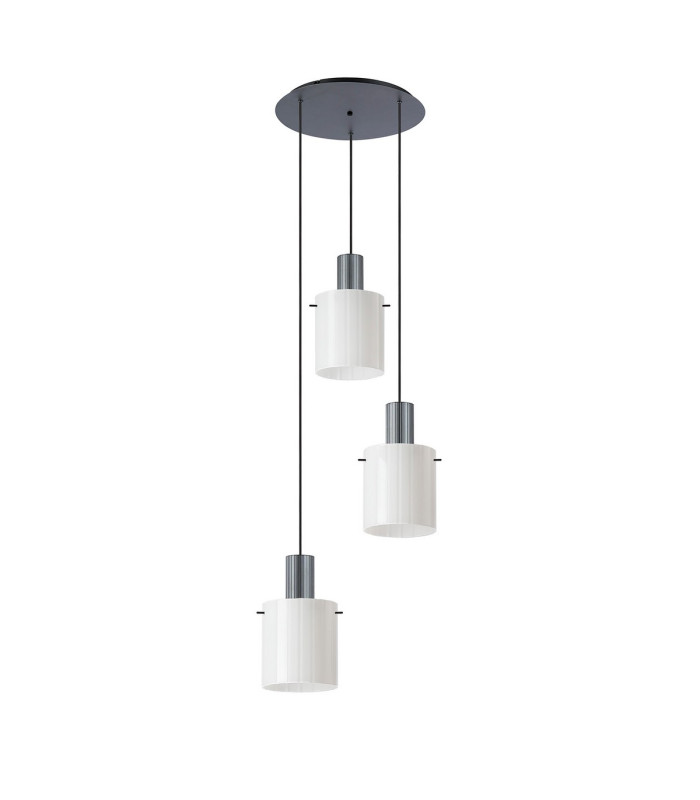 Hudson 49.5cm Round Pendant 3 Light Adjustable E27 Dark Grey/Gloss White Wide Line Glass-4