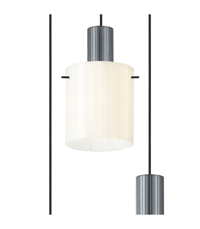 Hudson 49.5cm Round Pendant 3 Light Adjustable E27 Dark Grey/Gloss White Wide Line Glass-6