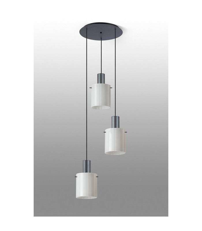 Hudson 49.5cm Round Pendant 3 Light Adjustable E27 Dark Grey/Gloss White Wide Line Glass-8