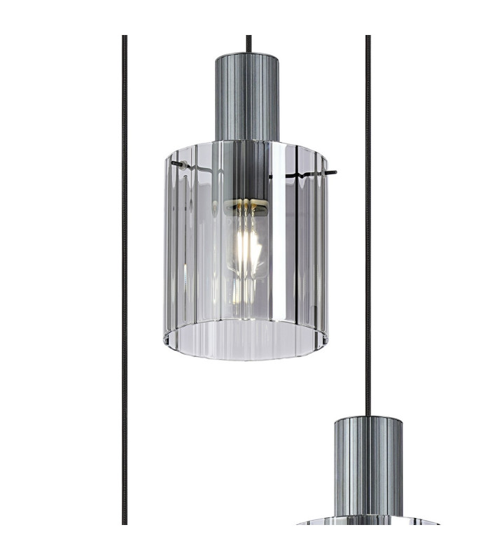 Hudson 49.5cm Round Pendant 3 Light Adjustable E27 Dark Grey/Smoke Wide Line Glass-6