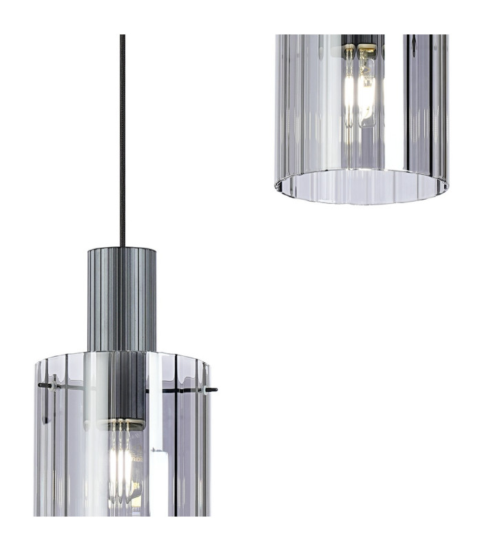 Hudson 49.5cm Round Pendant 3 Light Adjustable E27 Dark Grey/Smoke Wide Line Glass-7