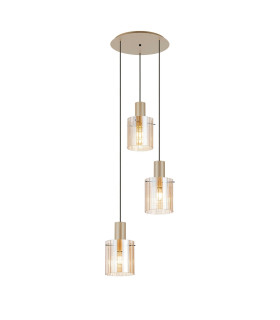 Hudson 49.5cm Round Pendant 3 Light Adjustable E27 Light Gold/Amber Wide Line Glass-1