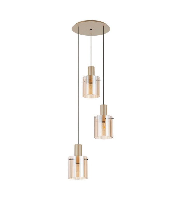 Hudson 49.5cm Round Pendant 3 Light Adjustable E27 Light Gold/Amber Wide Line Glass-4