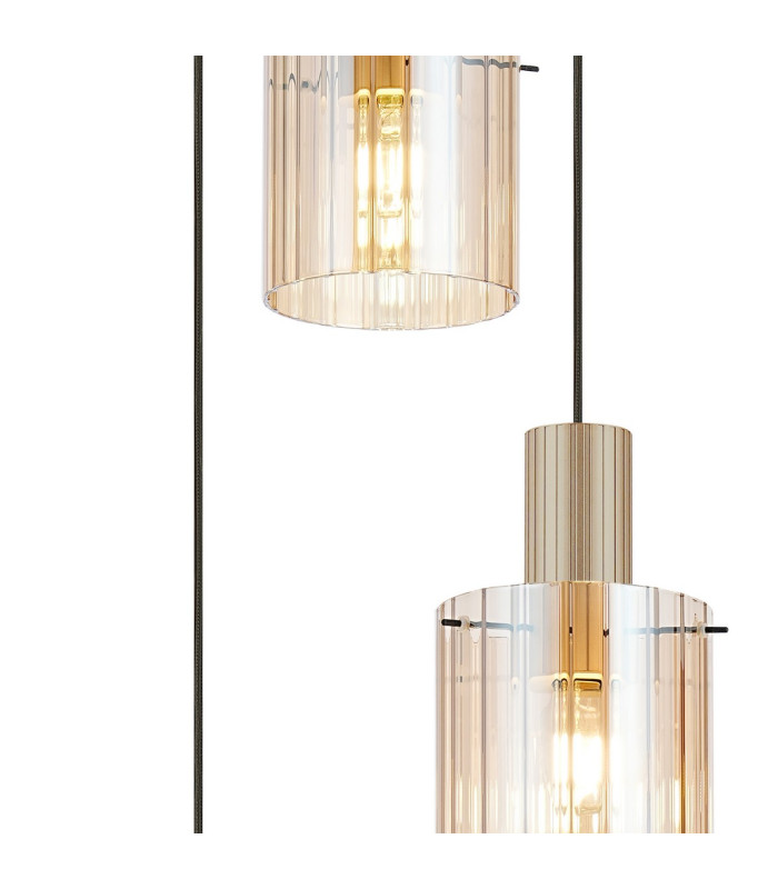 Hudson 49.5cm Round Pendant 3 Light Adjustable E27 Light Gold/Amber Wide Line Glass-6