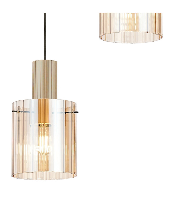 Hudson 49.5cm Round Pendant 3 Light Adjustable E27 Light Gold/Amber Wide Line Glass-7
