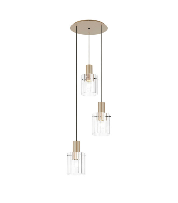 Hudson 49.5cm Round Pendant 3 Light Adjustable E27 Light Gold/Clear Wide Line Glass-1