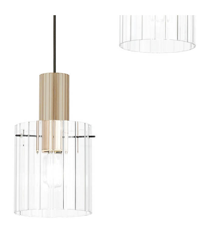 Hudson 49.5cm Round Pendant 3 Light Adjustable E27 Light Gold/Clear Wide Line Glass-7