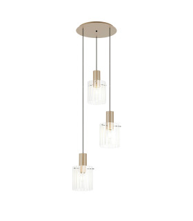 Hudson 49.5cm Round Pendant 3 Light Adjustable E27 Light Gold/Frosted/Clear Wide Line Glass-1