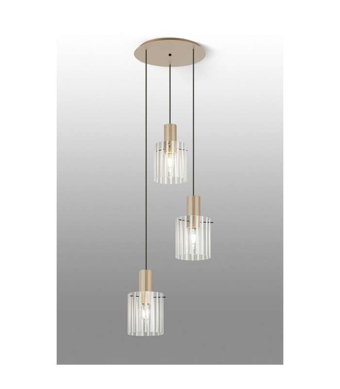 Hudson 49.5cm Round Pendant 3 Light Adjustable E27 Light Gold/Frosted/Clear Wide Line Glass-3