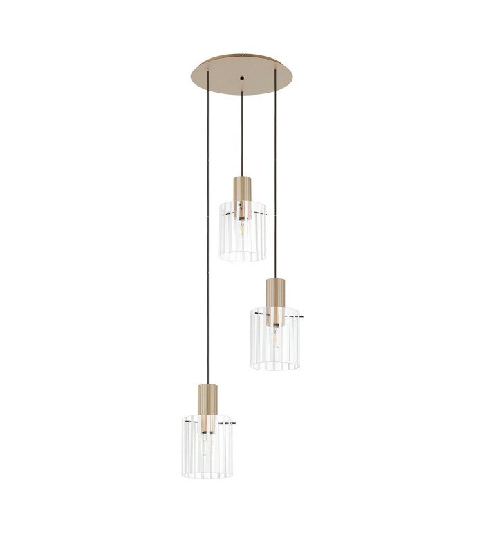 Hudson 49.5cm Round Pendant 3 Light Adjustable E27 Light Gold/Frosted/Clear Wide Line Glass-4