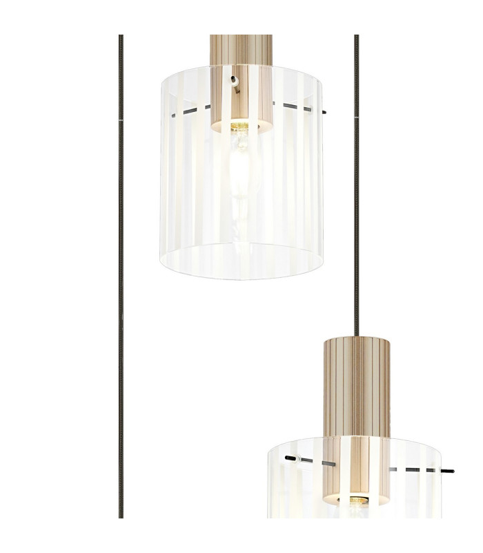 Hudson 49.5cm Round Pendant 3 Light Adjustable E27 Light Gold/Frosted/Clear Wide Line Glass-6