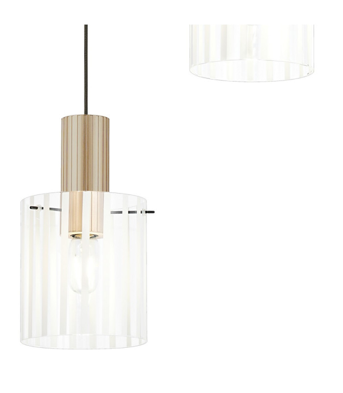 Hudson 49.5cm Round Pendant 3 Light Adjustable E27 Light Gold/Frosted/Clear Wide Line Glass-7