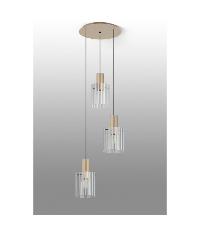 Hudson 49.5cm Round Pendant 3 Light Adjustable E27 Light Gold/Frosted/Clear Wide Line Glass-8