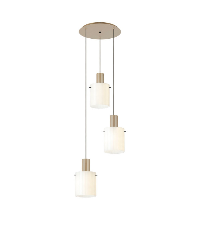 Hudson 49.5cm Round Pendant 3 Light Adjustable E27 Light Gold/Gloss White Wide Line Glass-1