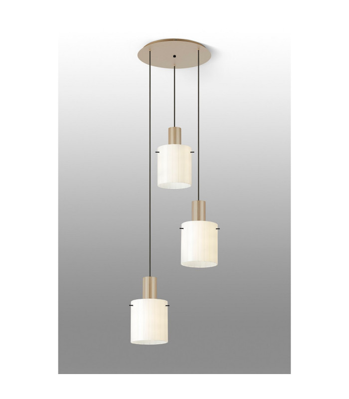 Hudson 49.5cm Round Pendant 3 Light Adjustable E27 Light Gold/Gloss White Wide Line Glass-3