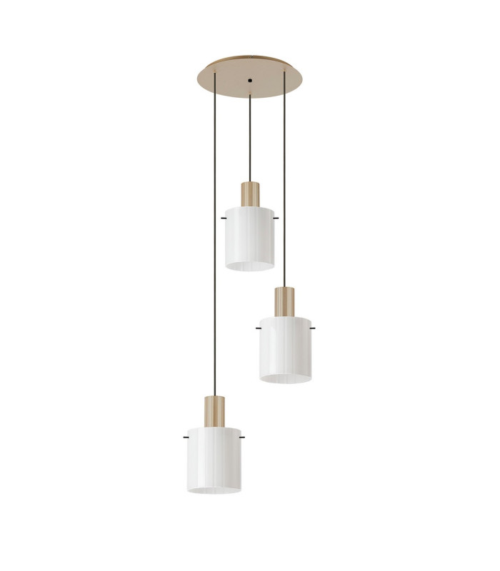 Hudson 49.5cm Round Pendant 3 Light Adjustable E27 Light Gold/Gloss White Wide Line Glass-4