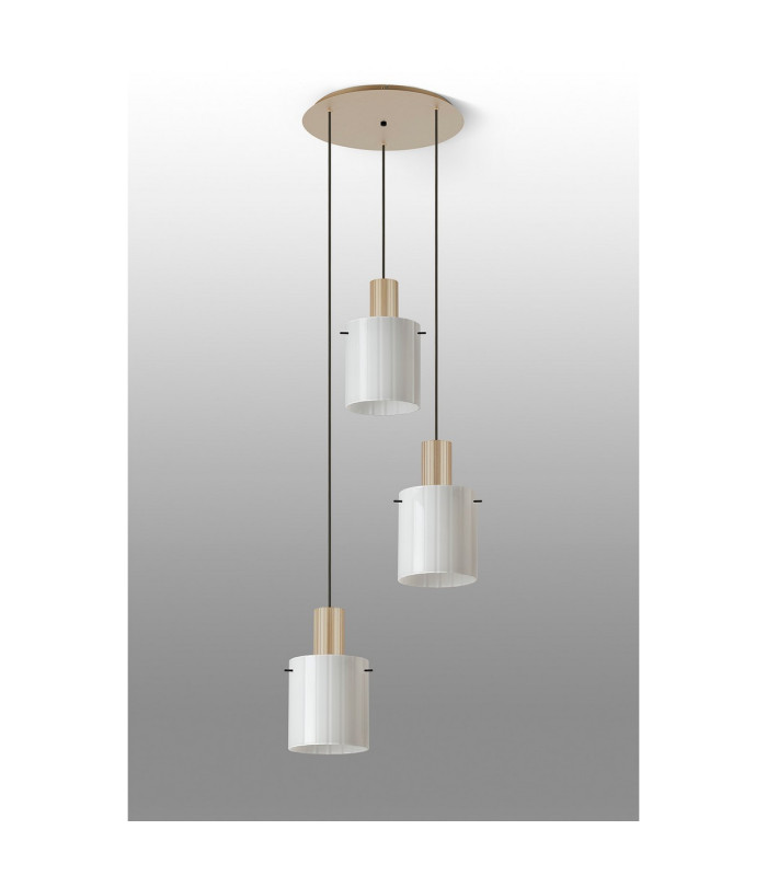 Hudson 49.5cm Round Pendant 3 Light Adjustable E27 Light Gold/Gloss White Wide Line Glass-8