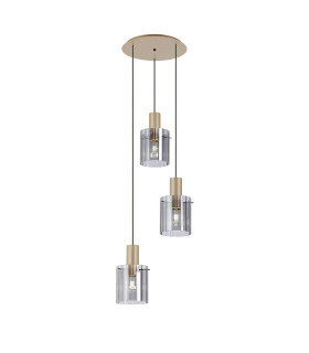 Hudson 49.5cm Round Pendant 3 Light Adjustable E27 Light Gold/Smoke Wide Line Glass-1