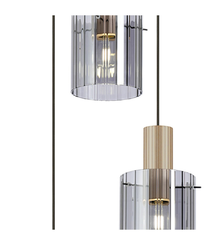 Hudson 49.5cm Round Pendant 3 Light Adjustable E27 Light Gold/Smoke Wide Line Glass-7