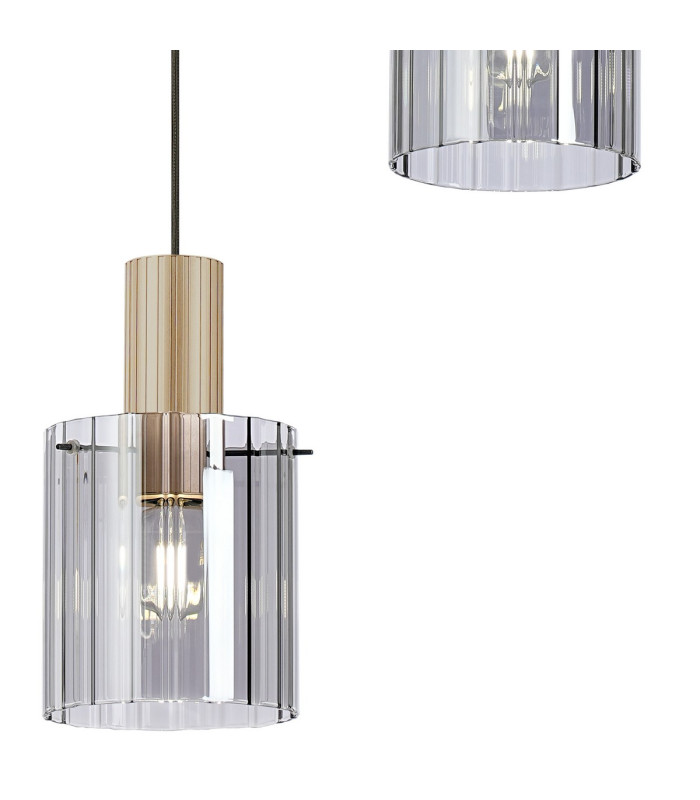 Hudson 49.5cm Round Pendant 3 Light Adjustable E27 Light Gold/Smoke Wide Line Glass-8